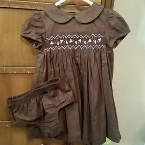 Carters chocolate dress w/Fushia & blue embroidery